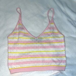 Pink And Yellow Stripe Crop Top